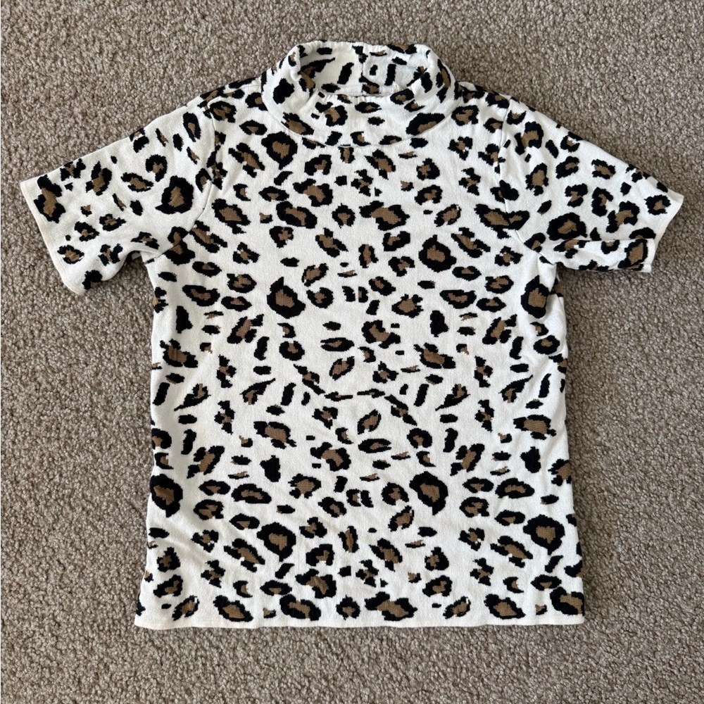 Field Flower x Anthropologie Leopard Jacquard Mock Neck Top size XS